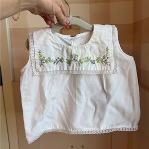 Vintage White Sleeveless Baby Top with Embroidered Floral Yoke